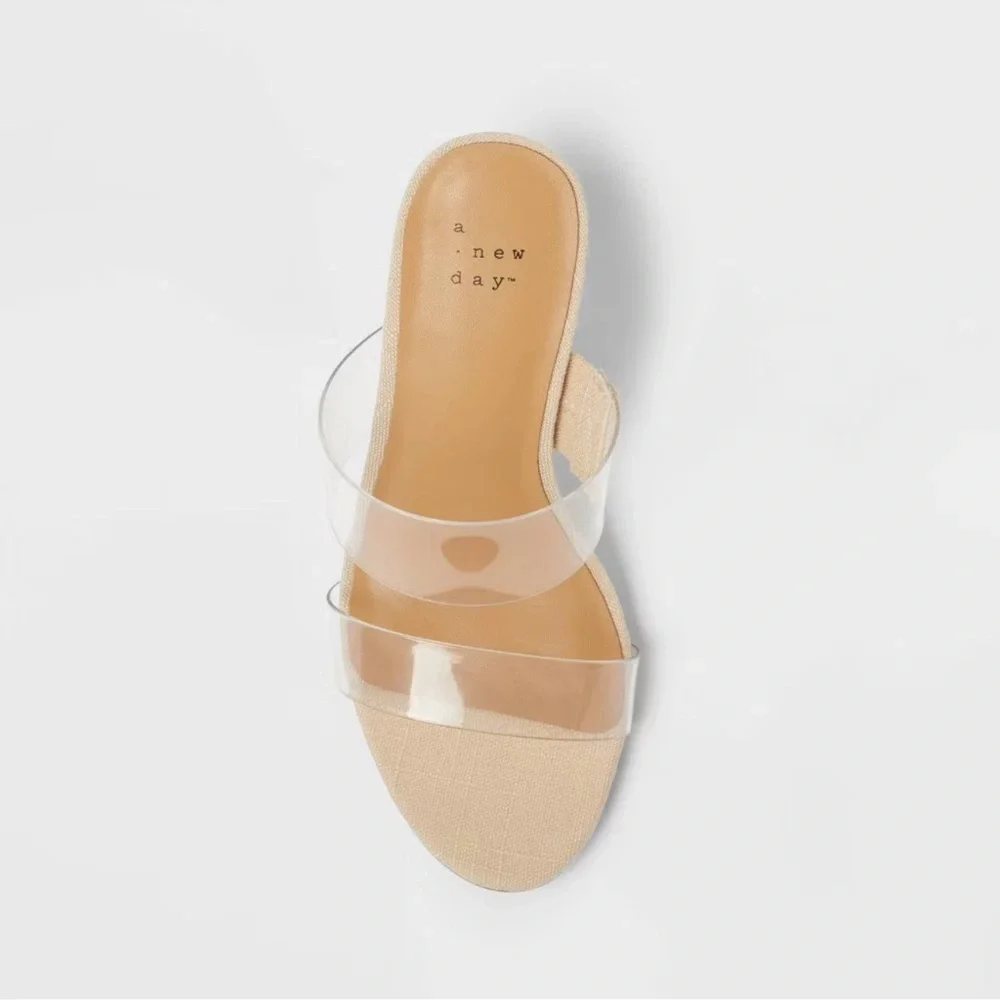 A NEW DAY Women's Ansel Double Clear Band Open Toe Wedge Heels size 9.5